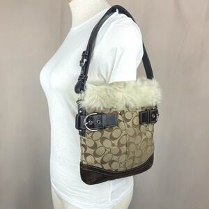 Vintage Y2K COACH Signature Shearling Fur Canvas Monogram Logo Bag 8K47 Dust Bag